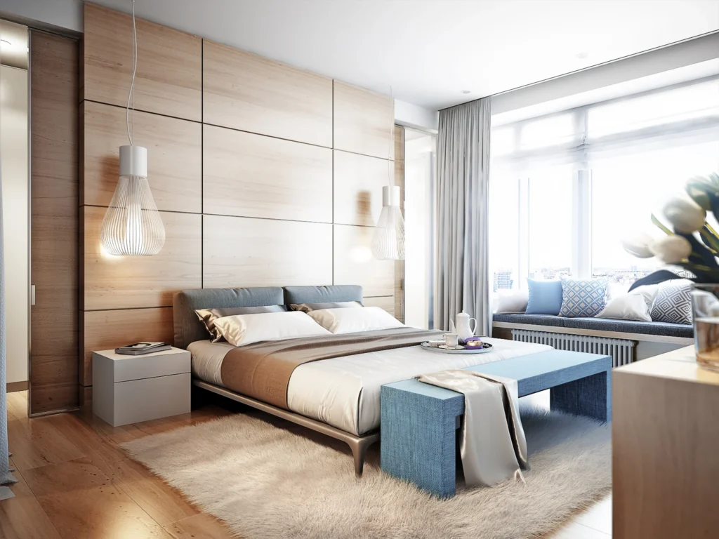 Bright,And,Cozy,Modern,Bedroom,With,Dressing,Room,,Large,Window