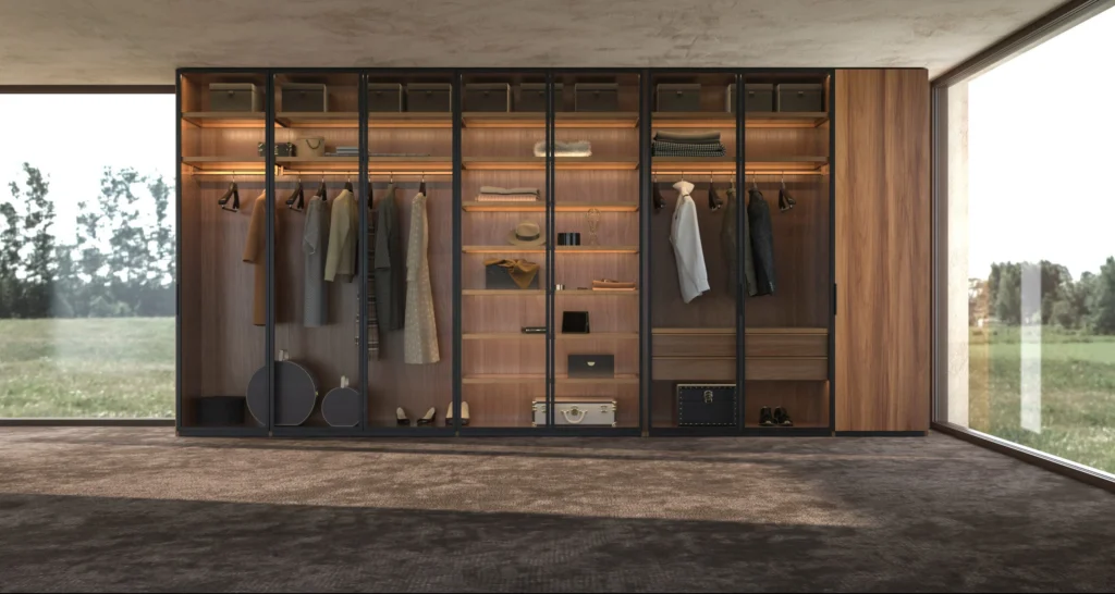 Luxury,Modern,Interior,Design.,Large,Wooden,Wardrobe,With,Clothes,Hanging